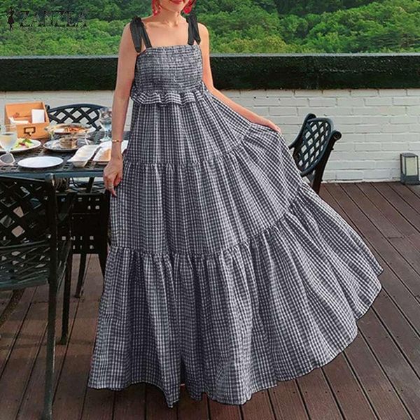 women summer sleeveless plaid tanks dress bohemian ruffled party beach maxi sundress casual pleated long vestido sarafans dresses, Black;gray
women summer sleeveless plaid tanks dress bohemian ruffled party beach maxi sundress casual pleated long vestido sarafans dresses, Black;gray