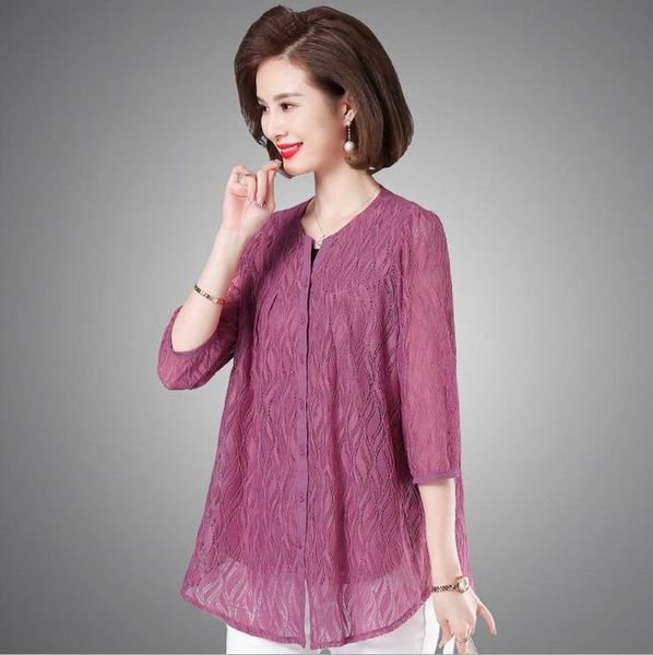 women's blouses & shirts women summer lace shirt solid three quarter sleeves v-neck plus size loose fashion middle-aged mother camisa, White
women's blouses & shirts women summer lace shirt solid three quarter sleeves v-neck plus size loose fashion middle-aged mother camisa, White