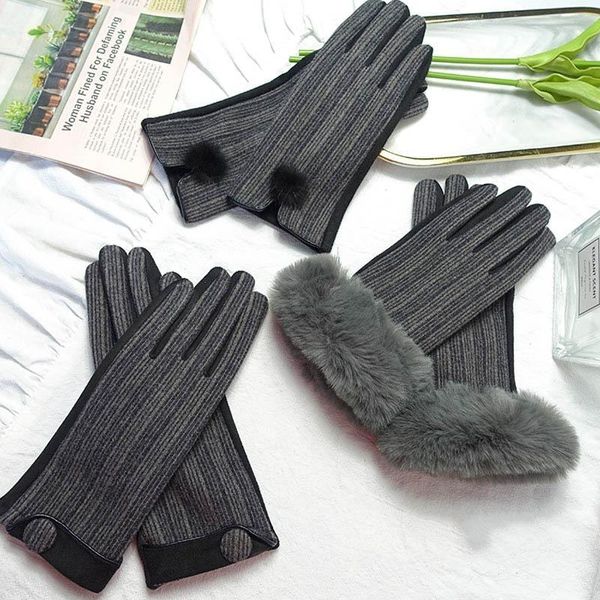 five fingers gloves women' black gray dark striped woolen cashmere finger button keep warm glove plus velvet ladies mittens s2269, Blue;gray
five fingers gloves women' black gray dark striped woolen cashmere finger button keep warm glove plus velvet ladies mittens s2269, Blue;gray