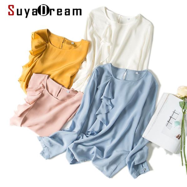 suyadream white silk blouses woman 100%silk crepe long sleeves o neck solid ruffles blouse shirt spring autumn women's & shirts
suyadream white silk blouses woman 100%silk crepe long sleeves o neck solid ruffles blouse shirt spring autumn women's & shirts