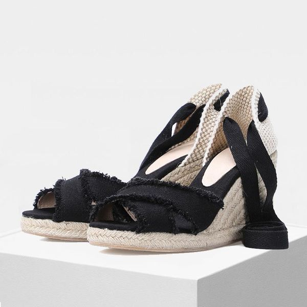 summer women wedge sandals 90mm heel height wedges shoe lace up in black and white color dress shoes
summer women wedge sandals 90mm heel height wedges shoe lace up in black and white color dress shoes