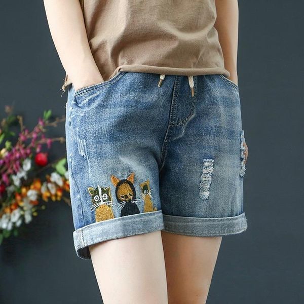 plus size pants women's denim blue shorts elastic waist cute cat embroidered vintage summer, Black
plus size pants women's denim blue shorts elastic waist cute cat embroidered vintage summer, Black
