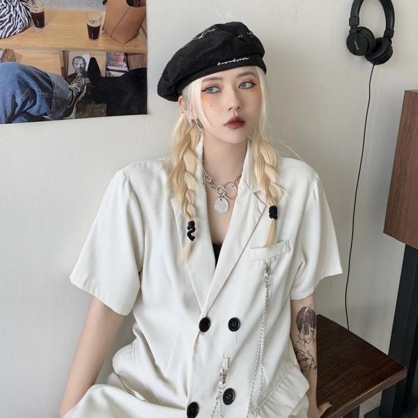 women's suits & blazers womens thin blazer jackets with chain for korean fashion trends gothic clothing teenage loose streetwear short, White;black
women's suits & blazers womens thin blazer jackets with chain for korean fashion trends gothic clothing teenage loose streetwear short, White;black