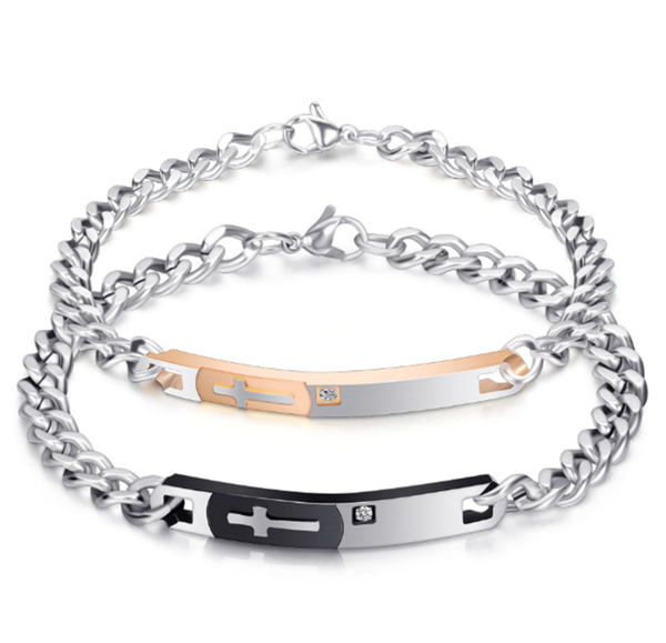 link, chain 316l stainless steel couple bracelet male and female student cross titanium inlaid zircon not fade, Black
link, chain 316l stainless steel couple bracelet male and female student cross titanium inlaid zircon not fade, Black