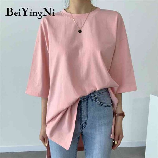 8 colors oversized t-shirt female cotton harajuku casual loose t shirt women split tshirts black pink 210506, White;black
8 colors oversized t-shirt female cotton harajuku casual loose t shirt women split tshirts black pink 210506, White;black