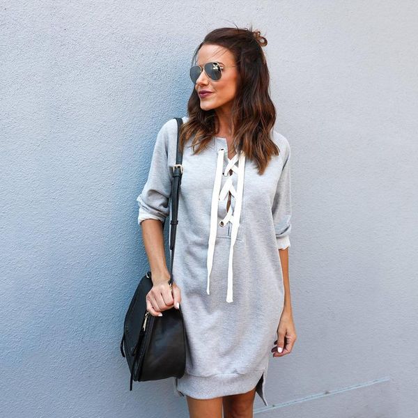 casual dresses fashion solid color women bandage dress long sleeve spring autumn thin lace up v-neck pocket mini club pullover, Black;gray
casual dresses fashion solid color women bandage dress long sleeve spring autumn thin lace up v-neck pocket mini club pullover, Black;gray