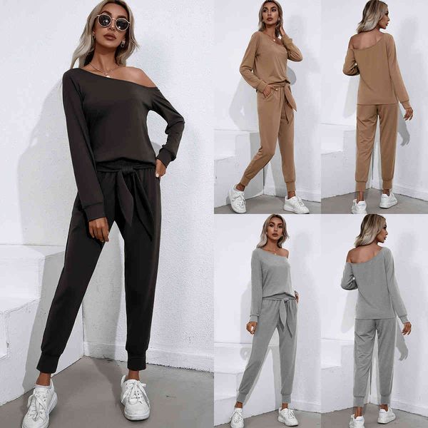 women's clothing autumn and winter new slim bandage pants set sweater set, Blue;black
women's clothing autumn and winter new slim bandage pants set sweater set, Blue;black