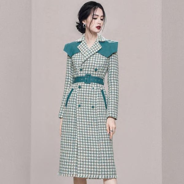 women's trench coats winter korean elegant houndstooth tweed coat women vintage fashion patchwork business casual office overcoat vesti, Tan;black
women's trench coats winter korean elegant houndstooth tweed coat women vintage fashion patchwork business casual office overcoat vesti, Tan;black