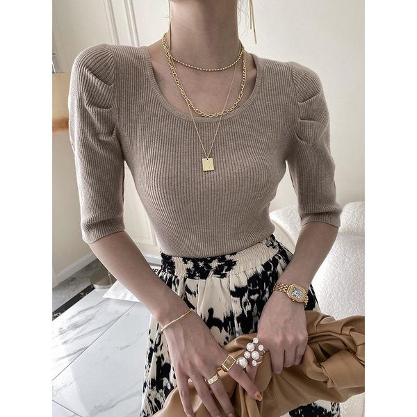 women's t-shirt french ice short sleeve sweater for women spring and autumn 2021 bottom shirt bubble, White
women's t-shirt french ice short sleeve sweater for women spring and autumn 2021 bottom shirt bubble, White
