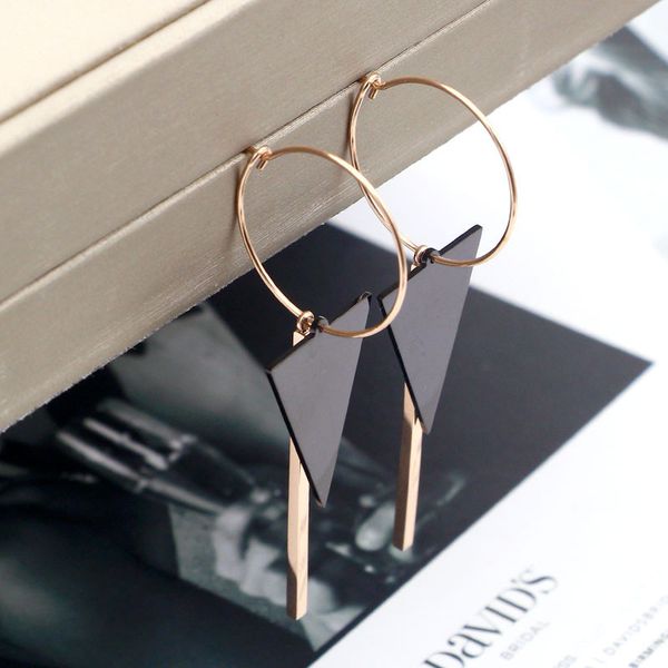 e2-109a fashion coil buckle black triangle rectangular titanium steel plated rose gold earrings, Golden
e2-109a fashion coil buckle black triangle rectangular titanium steel plated rose gold earrings, Golden