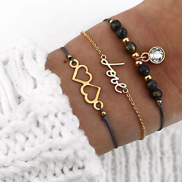 charm bracelets 3 pcs/set simple rope chain love heart bangles set gold link black beads bracelet lucky friendship jewelry, Golden;silver
charm bracelets 3 pcs/set simple rope chain love heart bangles set gold link black beads bracelet lucky friendship jewelry, Golden;silver