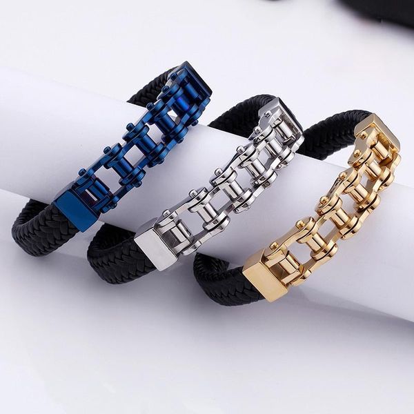 link, chain jewels punk 21cm stainless steel link charm bracelets for men vintage woven leather 13mm width wrap wristband male jewelry, Black
link, chain jewels punk 21cm stainless steel link charm bracelets for men vintage woven leather 13mm width wrap wristband male jewelry, Black