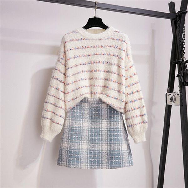 two piece dress style loose knitting sweater + tweed a-line mini skirt women trendy 2 set ozly, White
two piece dress style loose knitting sweater + tweed a-line mini skirt women trendy 2 set ozly, White