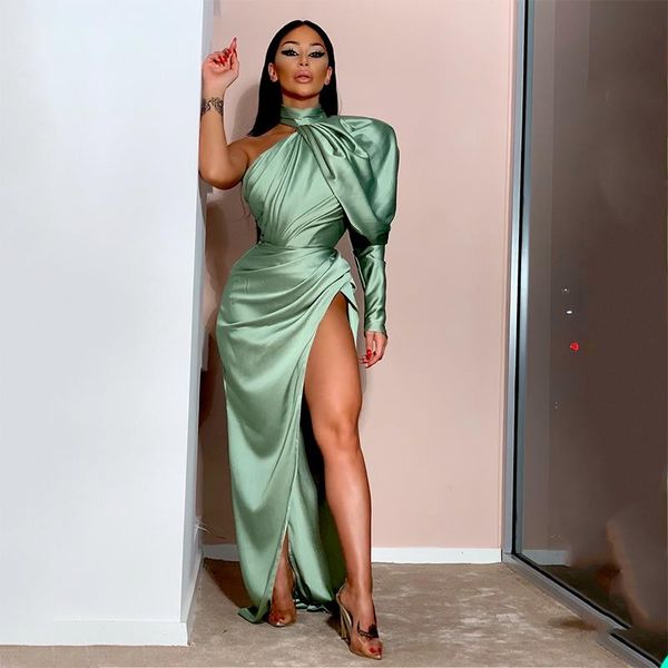 party dresses chic green evening dress one shoulder side split prom gowns halter floor length custom made, White;black
party dresses chic green evening dress one shoulder side split prom gowns halter floor length custom made, White;black