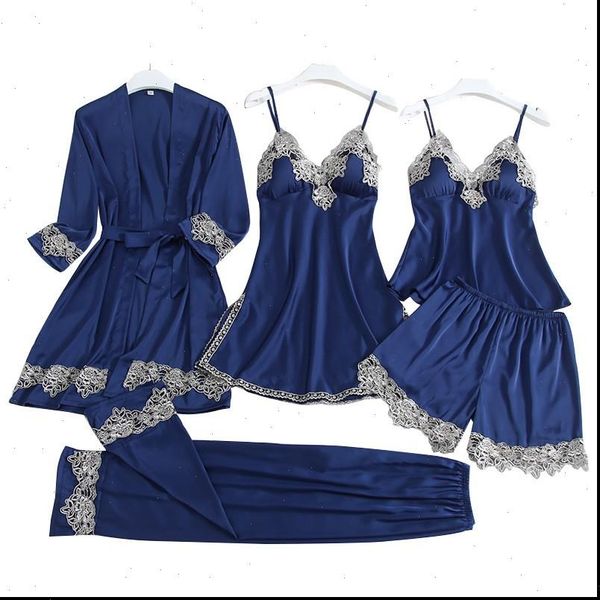 casual satin pajamas suit with womens sleepwears lace 5pcs summer sleep set lounge female kimono bath gown home clothing, Black;red
casual satin pajamas suit with womens sleepwears lace 5pcs summer sleep set lounge female kimono bath gown home clothing, Black;red