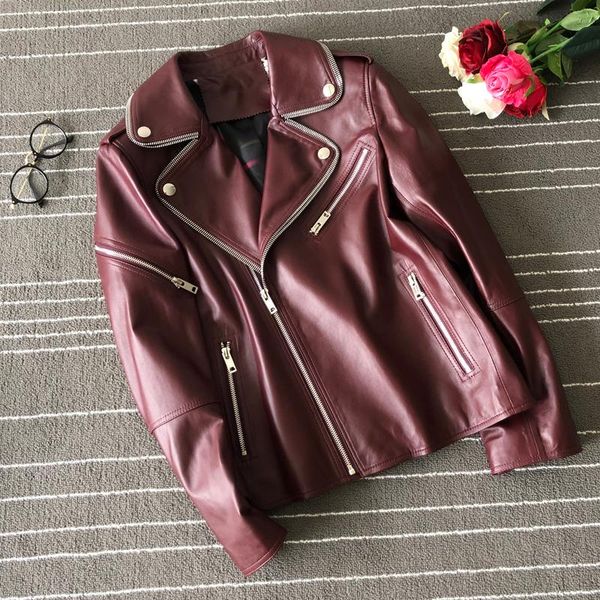 women's leather & faux 2021 spring womens sheepskin jacket claret motorcycle short outerwear, Black
women's leather & faux 2021 spring womens sheepskin jacket claret motorcycle short outerwear, Black
