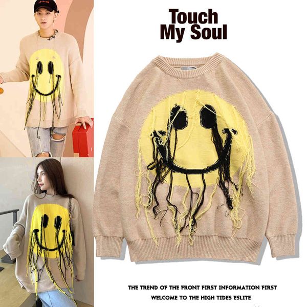 sweaters fashion knit smiley face tassel sweater casual men's and women's jacket, White;black
sweaters fashion knit smiley face tassel sweater casual men's and women's jacket, White;black