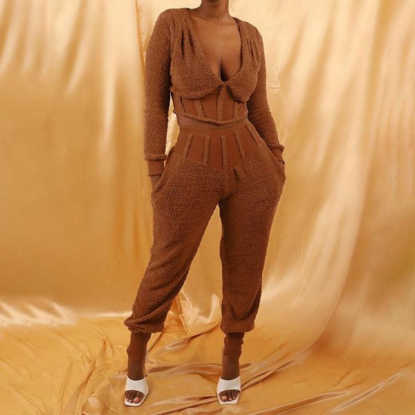women's two piece pants 2021 spring product deep v and trousers lamb cashmere casual suit clothing, White
women's two piece pants 2021 spring product deep v and trousers lamb cashmere casual suit clothing, White