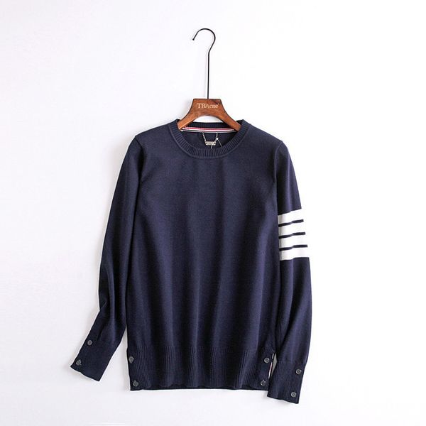 spring winter 2021 men's and women's korean version wool knitted pullover round neck four bars hem button bottomed sweater, White;black
spring winter 2021 men's and women's korean version wool knitted pullover round neck four bars hem button bottomed sweater, White;black