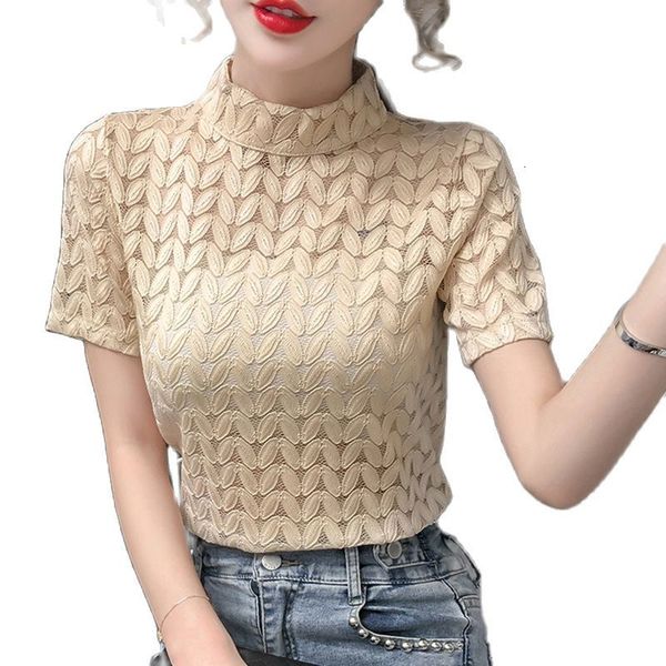 women's t-shirt summer fashion hollow out half turtleneck lace t shirt women slim thin t-shirts short sleeve korean style to, White
women's t-shirt summer fashion hollow out half turtleneck lace t shirt women slim thin t-shirts short sleeve korean style to, White