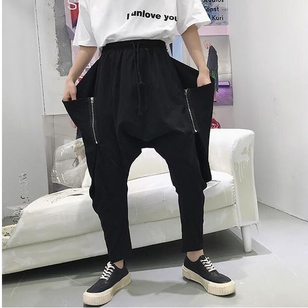men's pants fashion hip hop harem irregular personality flying squirrel loose trousers, Black