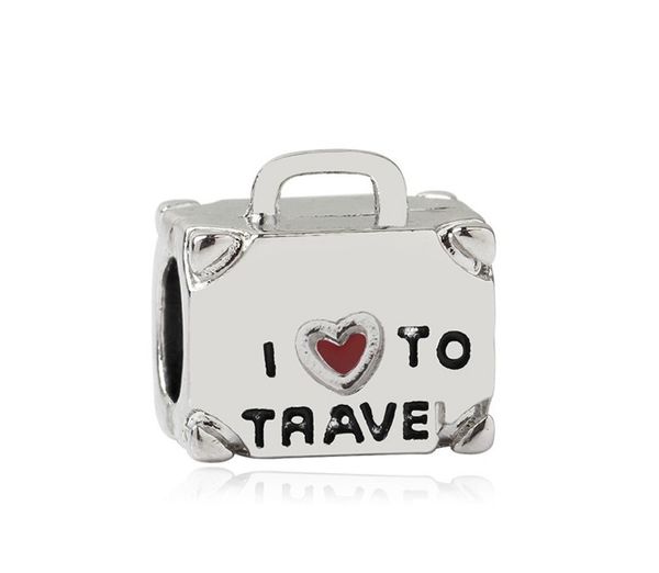 fits pandora bracelets 30pcs i love to travel luggage charms beads silver charms bead for women diy european necklace jewelry, Black