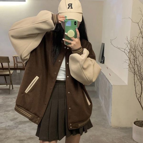women's jackets american lovers' baseball jacket autumn and winter loose color blocking versatile thickened leisure long sleeve, Black;brown
women's jackets american lovers' baseball jacket autumn and winter loose color blocking versatile thickened leisure long sleeve, Black;brown