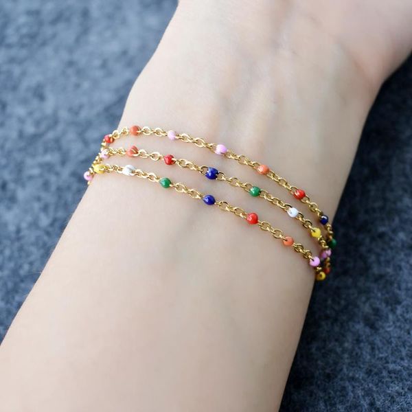 link, chain multilayer stainless steel gold/steel tone beaded bracelet colorful enamel satellite beads fashion women gifts, Black
link, chain multilayer stainless steel gold/steel tone beaded bracelet colorful enamel satellite beads fashion women gifts, Black