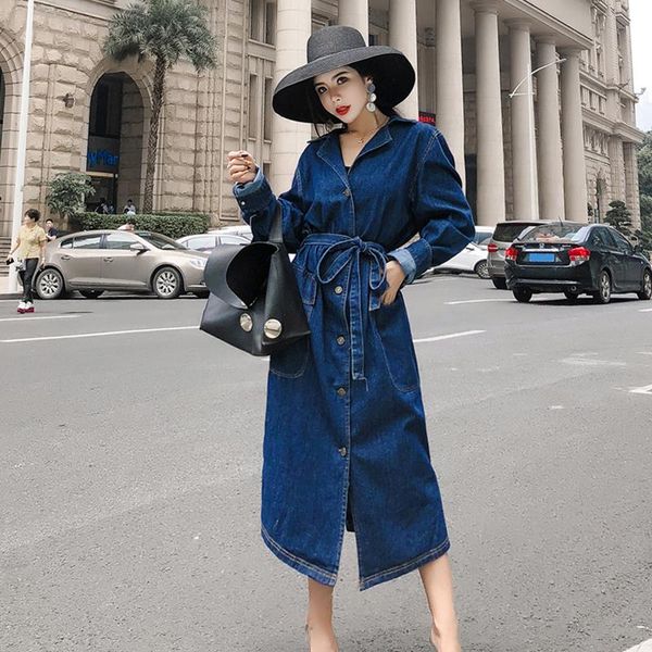 women's trench coats 2021 loose big pocket belt waist blue denim long coat women spring sleeve single breasted casual outerwear, Tan;black
women's trench coats 2021 loose big pocket belt waist blue denim long coat women spring sleeve single breasted casual outerwear, Tan;black