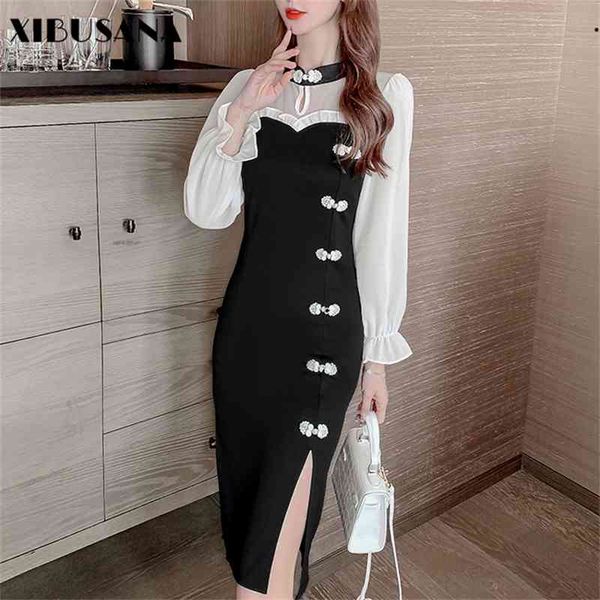 vintage slim improved cheongsam women spring autumn female long sleeve stand collar chiffon patchwork lady dresses 210423, Black;gray
vintage slim improved cheongsam women spring autumn female long sleeve stand collar chiffon patchwork lady dresses 210423, Black;gray