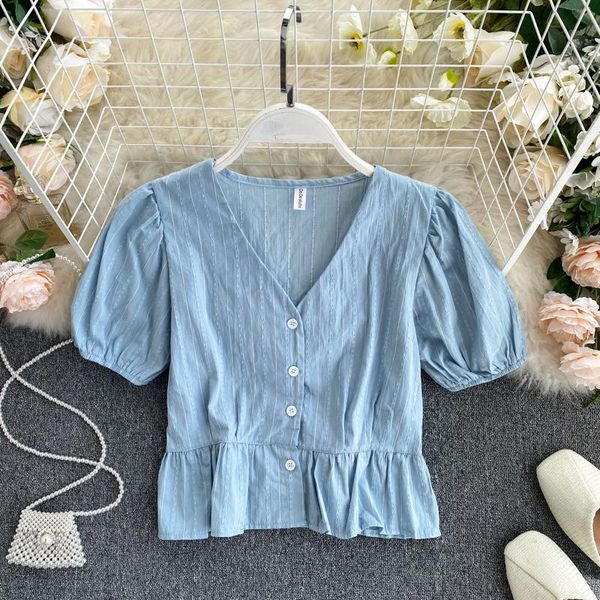 women's blouses & shirts singrain 2021 women ruffle striped blouse puff sleeves v neck chic casual button summer french romantic femal, White
women's blouses & shirts singrain 2021 women ruffle striped blouse puff sleeves v neck chic casual button summer french romantic femal, White