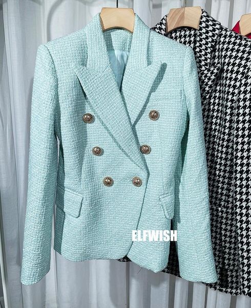 women's suits & blazers 2022 mint green tweed blazer double breasted with gold embossed button up long sleeved for woman, White;black
women's suits & blazers 2022 mint green tweed blazer double breasted with gold embossed button up long sleeved for woman, White;black