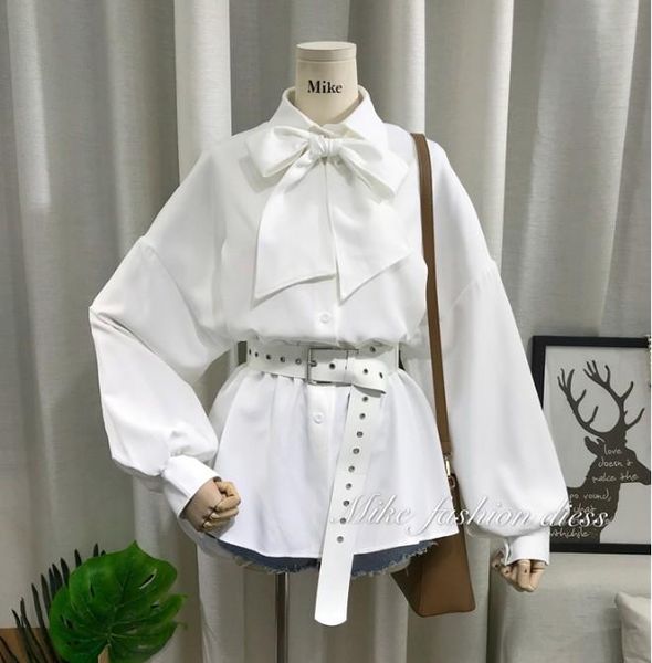 spring korean fashion pure color butterfly tie belt shirt with bubble sleeve women's loose blouse casual blouses & shirts, White
spring korean fashion pure color butterfly tie belt shirt with bubble sleeve women's loose blouse casual blouses & shirts, White