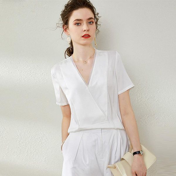 women's blouses & shirts 100% silk blouse women shirt simple design loose v neck short sleeve solid 2 colors office elegant casual fash, White
women's blouses & shirts 100% silk blouse women shirt simple design loose v neck short sleeve solid 2 colors office elegant casual fash, White