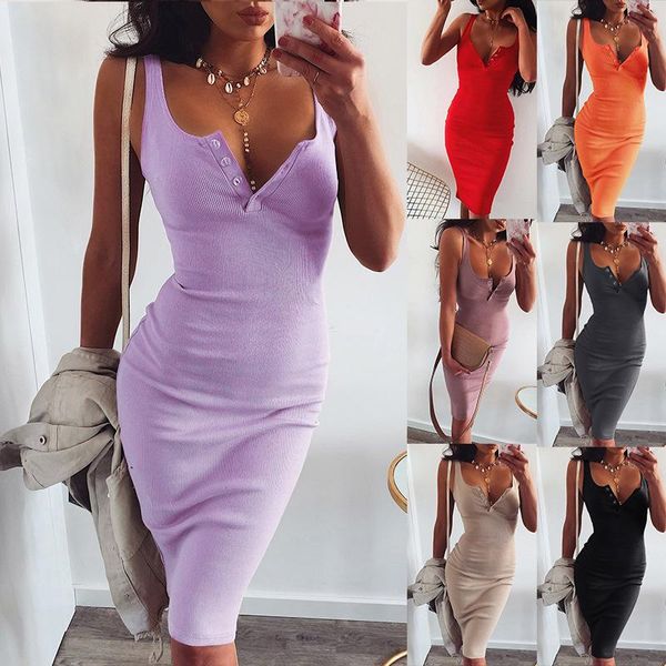 summer women tight-fitting knit dress v-neck buttons fashion party slim sling casual dresses, Black;gray
summer women tight-fitting knit dress v-neck buttons fashion party slim sling casual dresses, Black;gray