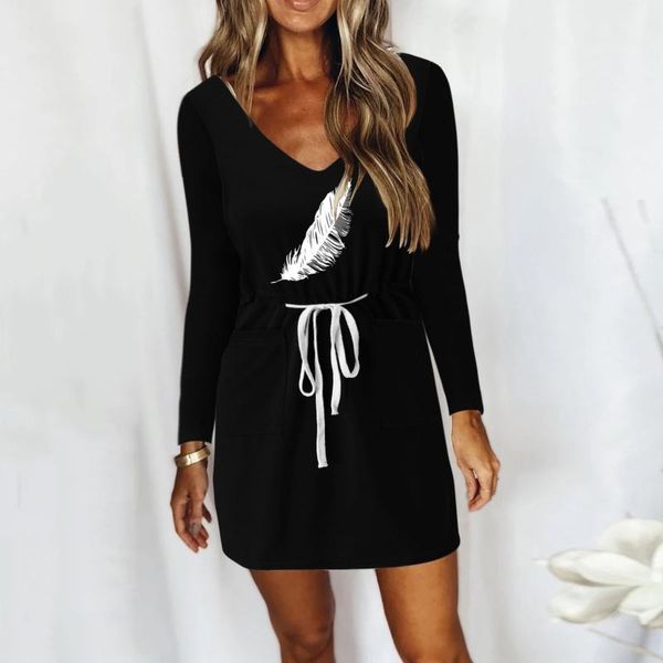casual dresses vintage dress with pockets women's autumn feathers prints long sleeves v-neck waist drawstring mini, Black;gray
casual dresses vintage dress with pockets women's autumn feathers prints long sleeves v-neck waist drawstring mini, Black;gray