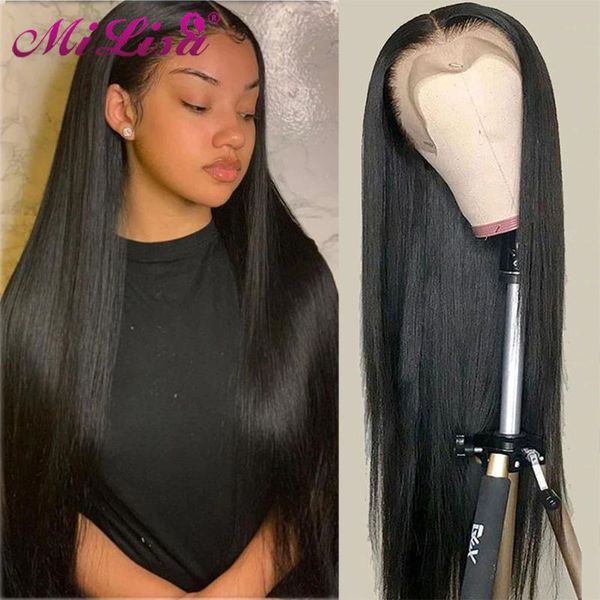 lace wigs straight wig 28 30 inch transparent 180 density t part long remy brazilian bone human hair for women, Black;brown