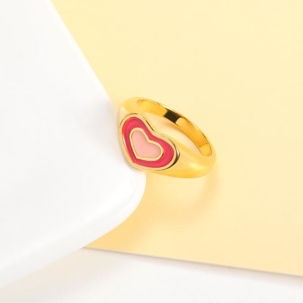 wedding rings ins fashion creative cute drop oil heart ring simple vintage pink double layer women girls gift bff, Slivery;golden 
wedding rings ins fashion creative cute drop oil heart ring simple vintage pink double layer women girls gift bff, Slivery;golden