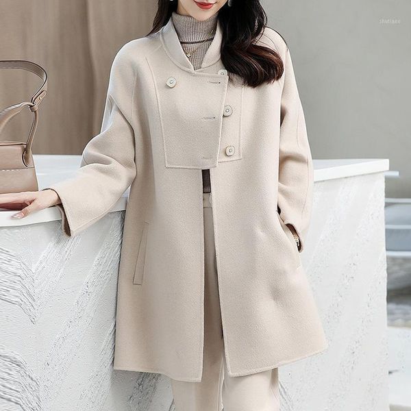 women's wool & blends 2021 autumn and winter korean lace up coat loose medium length, Black
women's wool & blends 2021 autumn and winter korean lace up coat loose medium length, Black