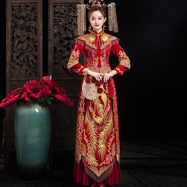 ethnic clothing exquisite embroidery wedding dress elegant slim cheongsam chinese style bride retro marriage set gift big size s-5xl, Red
ethnic clothing exquisite embroidery wedding dress elegant slim cheongsam chinese style bride retro marriage set gift big size s-5xl, Red