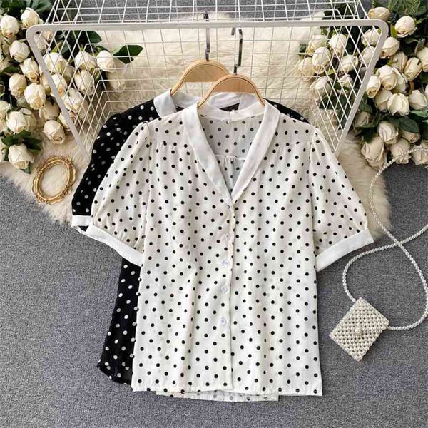 french style women's blouse summer short sleeve v-neck casual femle vintage polka dot print single breasted chic shirt 210603, White
french style women's blouse summer short sleeve v-neck casual femle vintage polka dot print single breasted chic shirt 210603, White