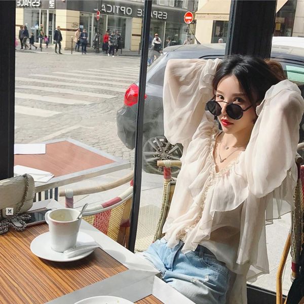 women's blouses & shirts 2021 summer loose women slim v - neck fairy temperament long sleeve chiffon shirt lantern thin female blouse, White
women's blouses & shirts 2021 summer loose women slim v - neck fairy temperament long sleeve chiffon shirt lantern thin female blouse, White