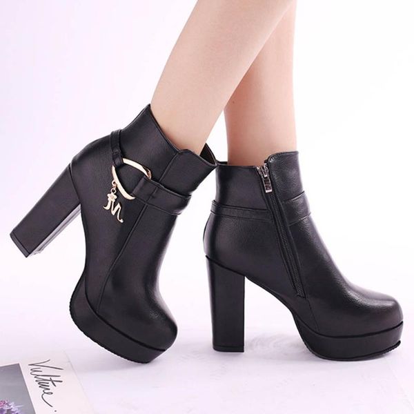 boots shoes woman fashion women waterproof platform round head high heels zipper ankle zapatos de mujer, Black
boots shoes woman fashion women waterproof platform round head high heels zipper ankle zapatos de mujer, Black