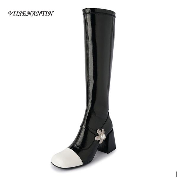 boots flower rhinestone pearl patent leather thick heel mary jane high color blocking square toe elastic, Black
boots flower rhinestone pearl patent leather thick heel mary jane high color blocking square toe elastic, Black