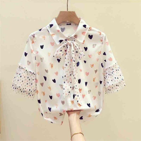 summer women's turn down collar ruffles short sleeves bow heart-shaped print chiffon shirts female shirt blouse a3503 210519, White
summer women's turn down collar ruffles short sleeves bow heart-shaped print chiffon shirts female shirt blouse a3503 210519, White