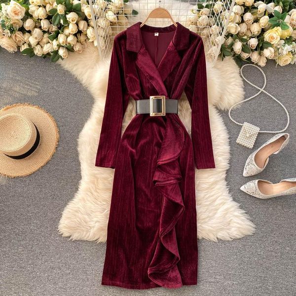 casual dresses foamlina korean fashion 2021 autumn winter velvet dress notched collar long sleeve belted ruffles elegant work party midi, Black;gray
casual dresses foamlina korean fashion 2021 autumn winter velvet dress notched collar long sleeve belted ruffles elegant work party midi, Black;gray