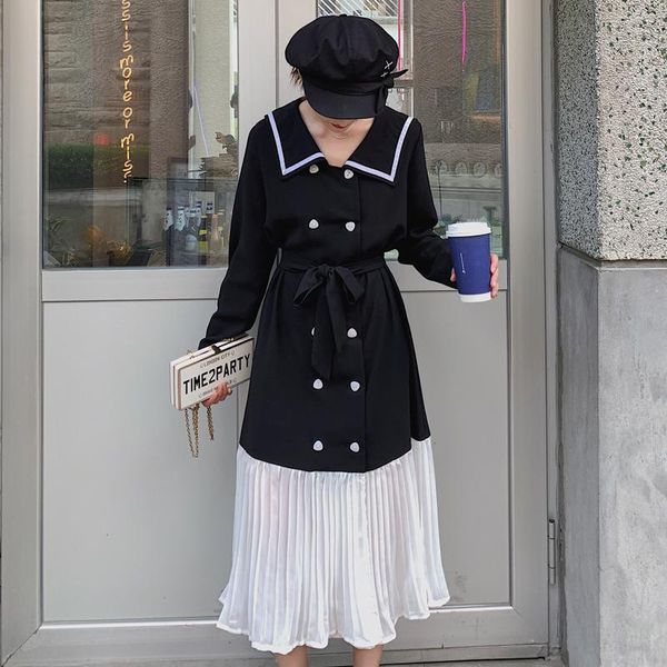 casual dresses double breasted korean style long sleeve black dress spring fall clothes women fashion splice elegant loose bandage 2101, Black;gray
casual dresses double breasted korean style long sleeve black dress spring fall clothes women fashion splice elegant loose bandage 2101, Black;gray