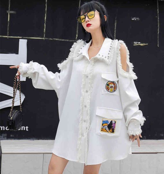 tee thailand tide marks spring new heavy industry frizzy women's design shirt felt niche strapless top, White
tee thailand tide marks spring new heavy industry frizzy women's design shirt felt niche strapless top, White