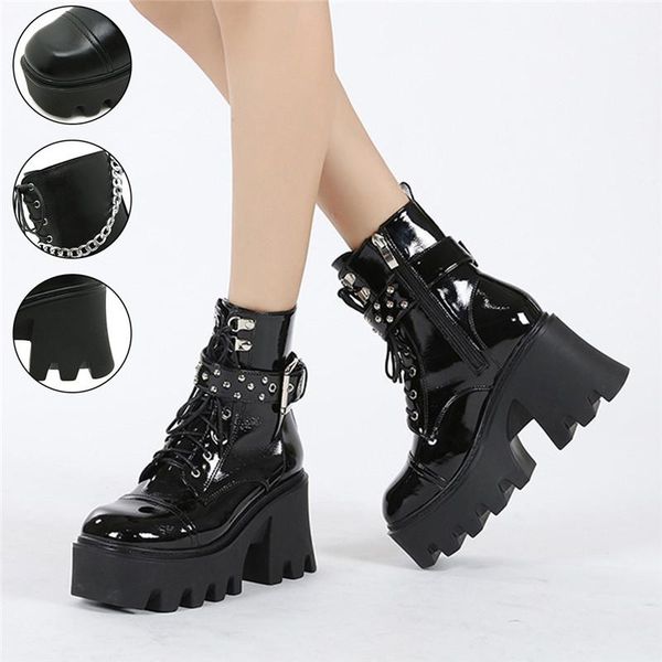 boots 2021 women ankle high platform wedges thick bottom chain decoration females shoes fashion comfort punk autumn big sizes 43, Black
boots 2021 women ankle high platform wedges thick bottom chain decoration females shoes fashion comfort punk autumn big sizes 43, Black