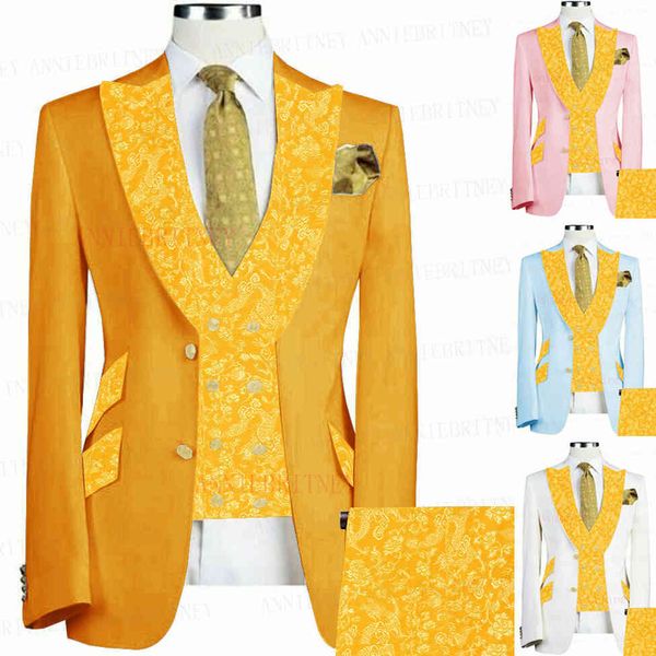 men's suits & blazers 2021 gold suit men 3 piece custom groom wedding tuxedo slim fit formal blazer jacket white yellow floral pri, White;black
men's suits & blazers 2021 gold suit men 3 piece custom groom wedding tuxedo slim fit formal blazer jacket white yellow floral pri, White;black